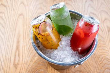 Healthy smoothie from summer fruits and berries in a jars with straws