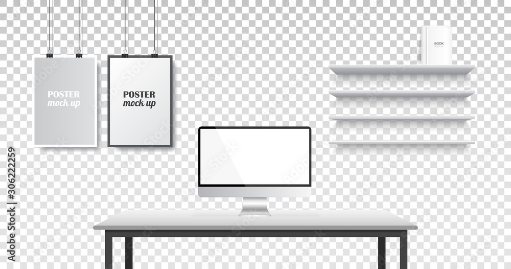 Aufkleber vector realistic office creative space. workspace mock up template. modern business workplace front 