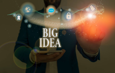 Conceptual hand writing showing Big Idea. Concept meaning Having great creative innovation solution...
