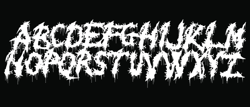 Metal music band's font.White typeset on black background.