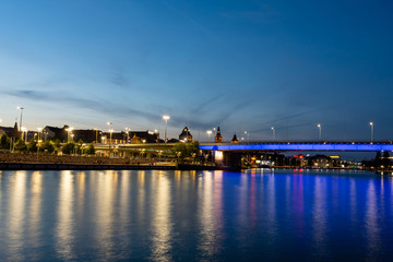 Fototapeta premium Szczecin and the Odra River at dusk. Summer time.