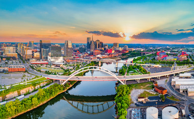 Nashville Tennessee TN Drone Skyline Aerial Panorama - obrazy, fototapety, plakaty