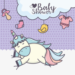 baby shower cute unicorn in cloud with duck sock