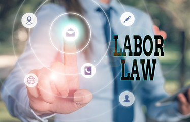 Writing note showing Labor Law. Business concept for rules relating to rights and responsibilities of workers