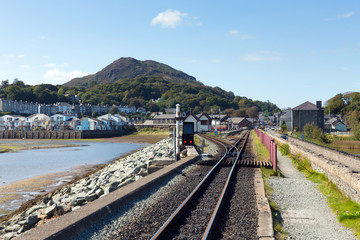 Fototapeta na wymiar Porthmadog Wales view from the railway track towards the town 