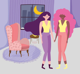 Woman cartoon in home room vector design