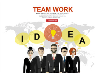 Successful teamwork. Businesspeople, man and woman, standing together in teamwork. Flat illustration concepts for web banners, web sites, printed materials, infographics.