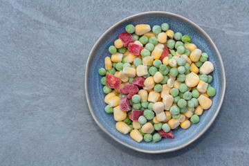 Frozen vegetables in a bowl.