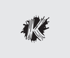 Initial K flat splatter logo icon. Abstract ink splash design.