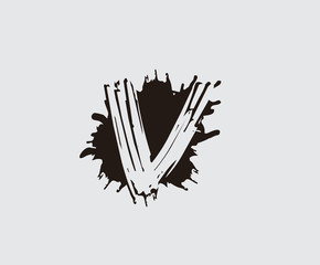 Initial V flat splatter logo icon. Abstract ink splash design.