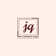 JQ Initial handwriting logo concept, with line box template vector