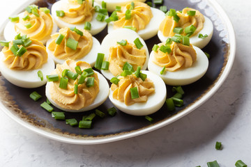 Deviled eggs on Easter dinner table