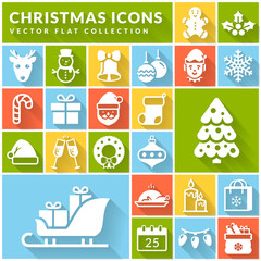 Christmas and New Year flat icons. Vector set.