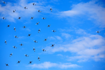 blue sky a lot of aircraft