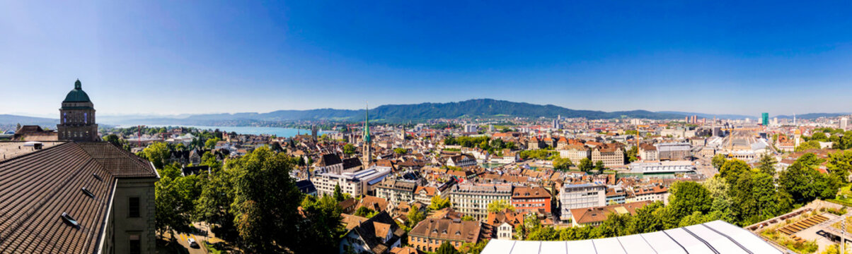 panoramic picture overview of zurich city in summer