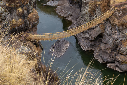 Fototapeta Inca Qeswachaka bridge made of grass.