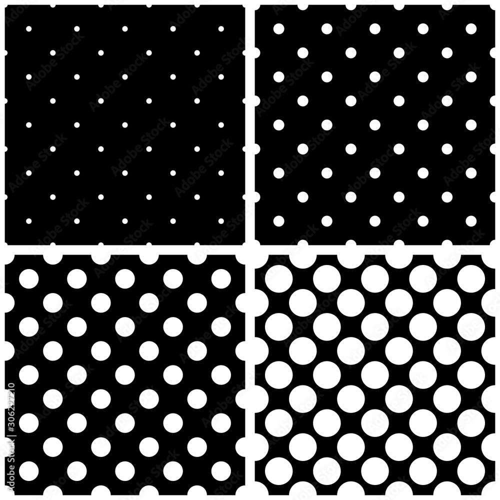 Aufkleber seamless black and white vector pattern or tile background set with big and small polka dots