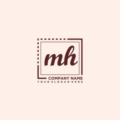 ,MH Initial handwriting logo concept, with line box template vector