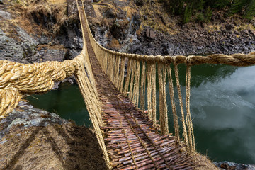 Inca Qeswachaka bridge made of grass.