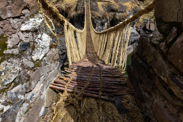 Inca Qeswachaka bridge made of grass.