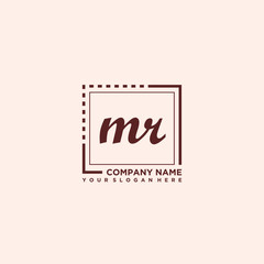 MR Initial handwriting logo concept, with line box template vector