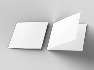Brochure in square format folded to two - mockup. 3d illustration