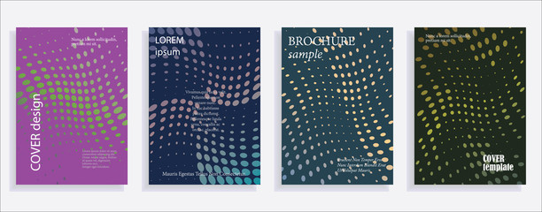 Minimalistic cover design templates. Set of layouts for covers of books, albums, notebooks, reports, magazines. Line halftone gradient effect, flat modern abstract design. Geometric mock-up texture.