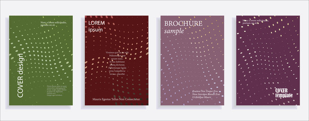 Minimalistic cover design templates. Set of layouts for covers of books, albums, notebooks, reports, magazines. Line halftone gradient effect, flat modern abstract design. Geometric mock-up texture.