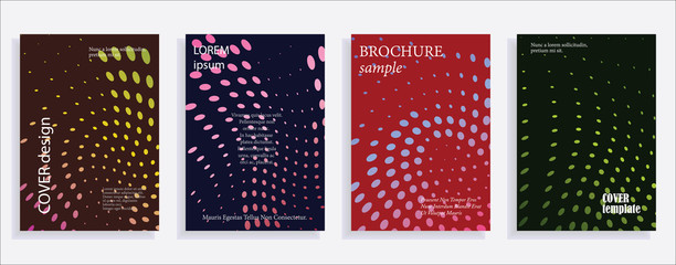 Minimalistic cover design templates. Set of layouts for covers of books, albums, notebooks, reports, magazines. Line halftone gradient effect, flat modern abstract design. Geometric mock-up texture.