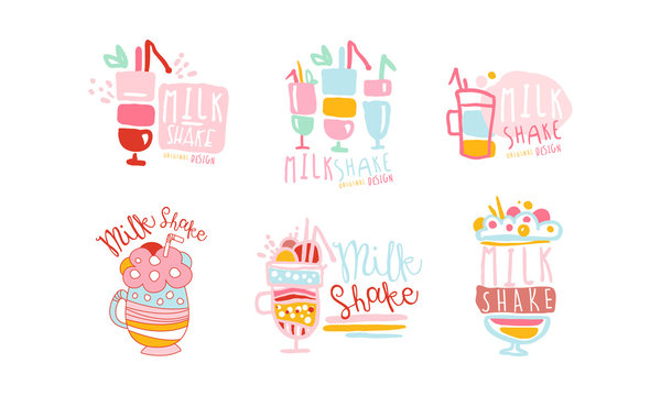 Sweet Milkshake Labels Original Design Vector Set