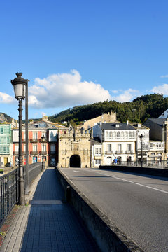 The door of the Castle of the Bridge, also known as the door of Carlos V, in Viveiro, Lugo, Galicia. Spain. Europe.