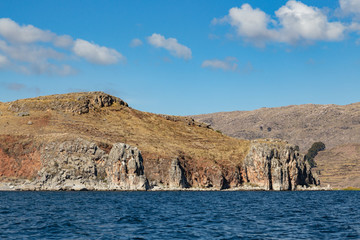 Fototapeta na wymiar View of the Ticonata island, Lake Titicaca, Peru.