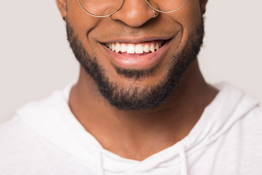 Close up beautiful wide toothy African American male smile