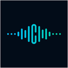 letter C with Pulse music player element. Logo template electronic music, equalizer, store, dj, nightclub, disco. Audio wave logo concept, Multimedia Technology themed, Abstract Shape. - vector