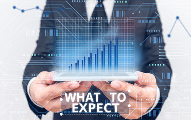 Text sign showing What To Expect. Business photo showcasing Confusion about the belief of what will...