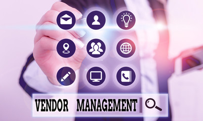Handwriting text Vendor Management. Conceptual photo activities included in researching and...