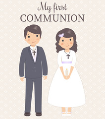 My First Communion girl and boy. Holy Communion vector	