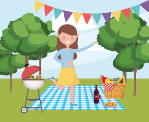 Woman cartoon having picnic vector design