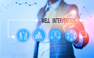 Conceptual hand writing showing Well Intervention. Concept meaning work carried out on gas well to alter or analysisage its health