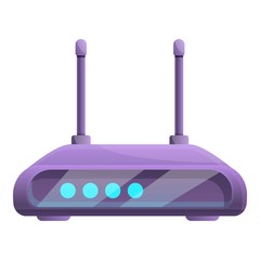 Purple router icon. Cartoon of purple router vector icon for web design isolated on white background