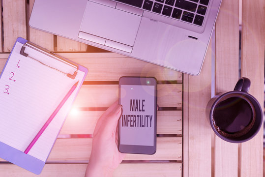 Text sign showing Male Infertility. Business photo text the inability to cause pregnancy in a fertile woman computer smartphone drink mug office supplies technological devices