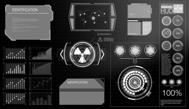 Futuristic Technology HUD Screen. Tactical View Sci-Fi VR Dislpay. HUD UI. Futuristic VR Head-up Display Design. Vitrual Reality Technology Screen.