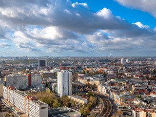 Fototapeta na wymiar View to the Berlin City Shape with moving clouds