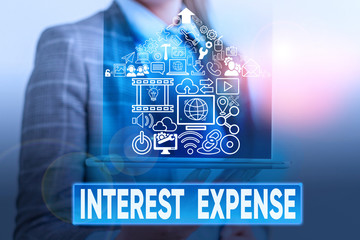 Text sign showing Interest Expense. Business photo text cost of debt that has occurred during a...