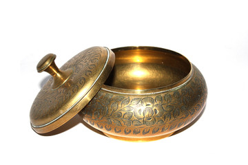 Eastern Brass or Copper Bowl Pot on White Background
