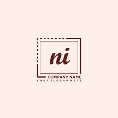 NI Initial handwriting logo concept, with line box template vector
