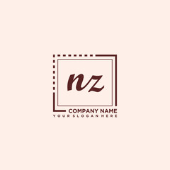 NZ Initial handwriting logo concept, with line box template vector