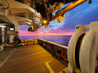 Working deck of an offshore seismic ship
