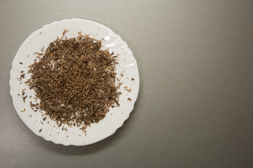 chocolate chips on a white plate