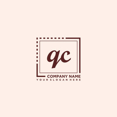 QC Initial handwriting logo concept, with line box template vector